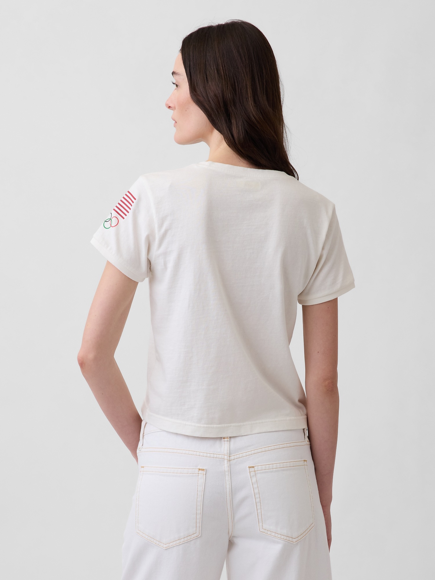Женская футболка Gap Team USA Crop T-Shirt, цвет: Молочный белый — фото 3