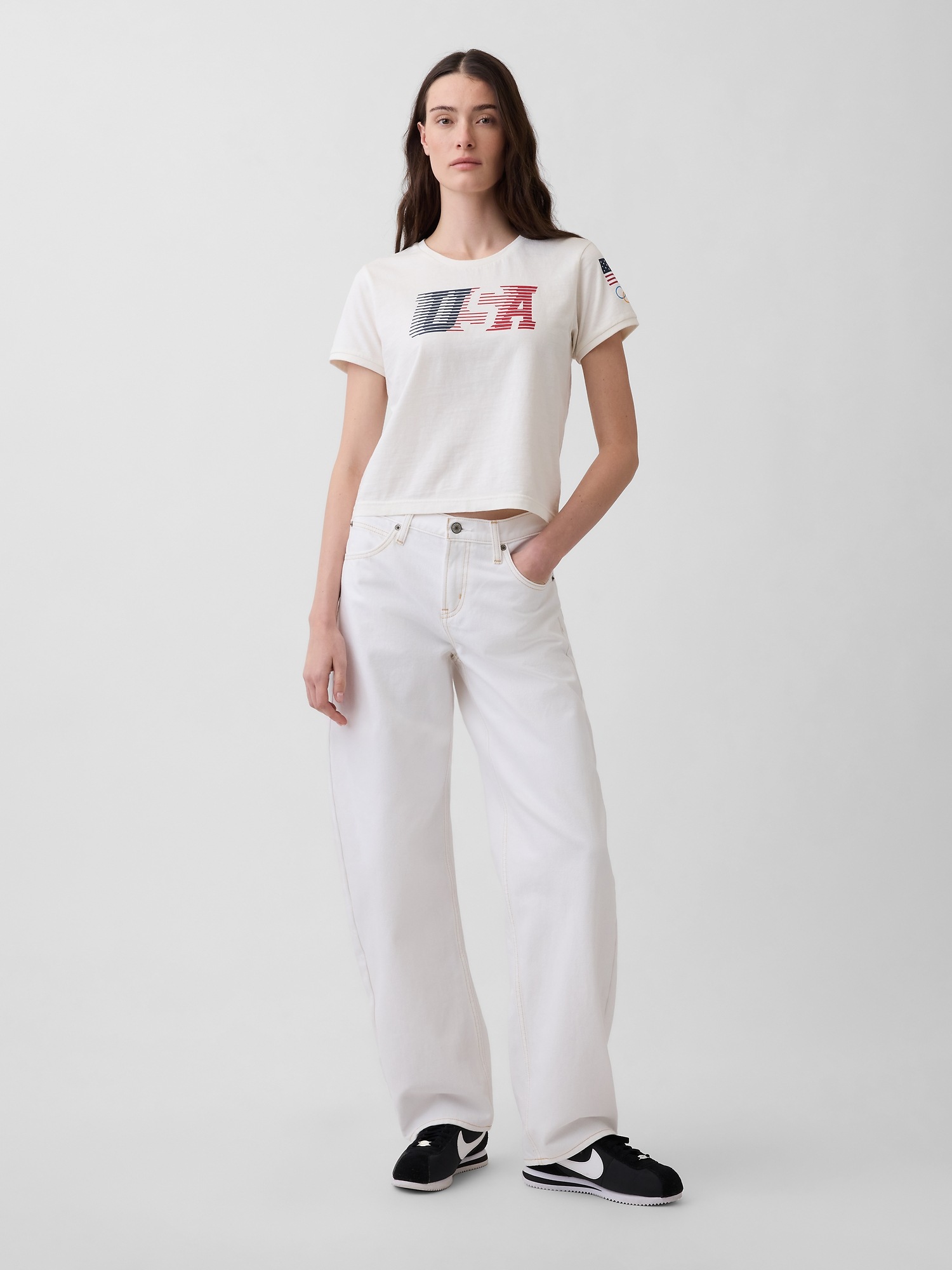 Женская футболка Gap Team USA Crop T-Shirt, цвет: Молочный белый — фото 2