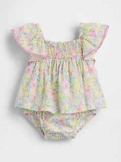 Baby Smocked Flutter-Sleeve Bodysuit Dress