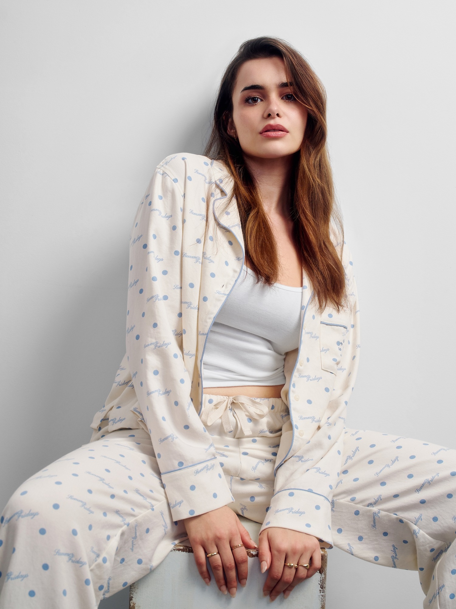 Женская рубашка Gap × Summer Fridays Relaxed Flannel Dotted PJ, цвет: Слоновая кость бежевый — фото 8