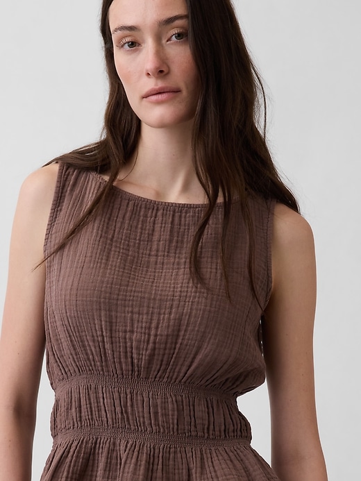 Image number 4 showing, Cotton Gauze Smocked-Waist Peplum Top