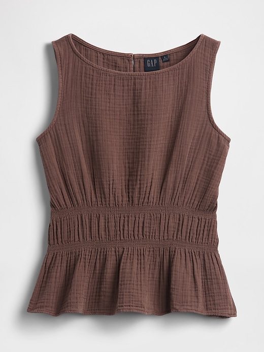 Image number 5 showing, Cotton Gauze Smocked-Waist Peplum Top