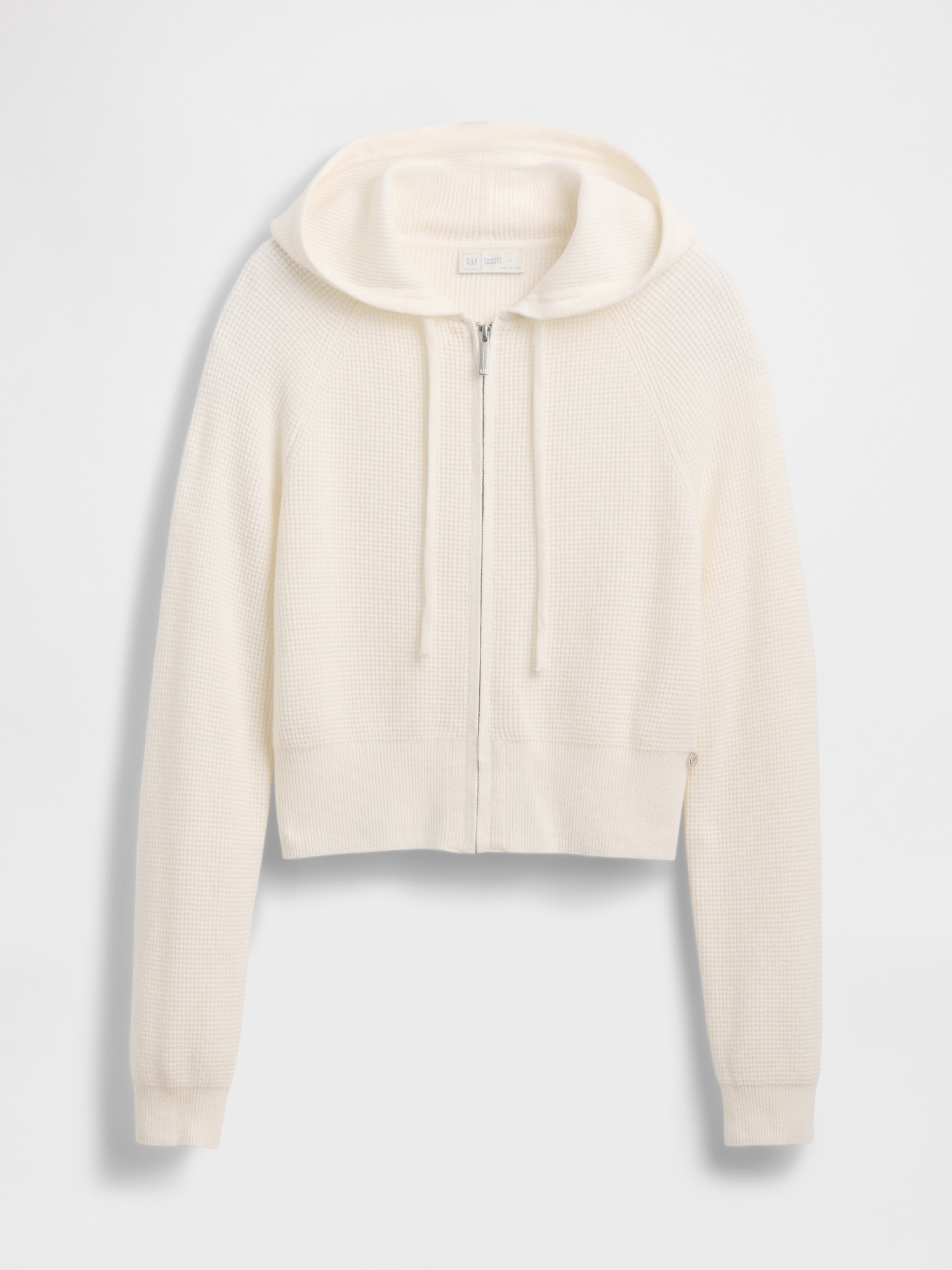 Женское худи Gap × Summer Fridays CashSoft Waffle Crop, цвет: Слоновая кость бежевый — фото 6