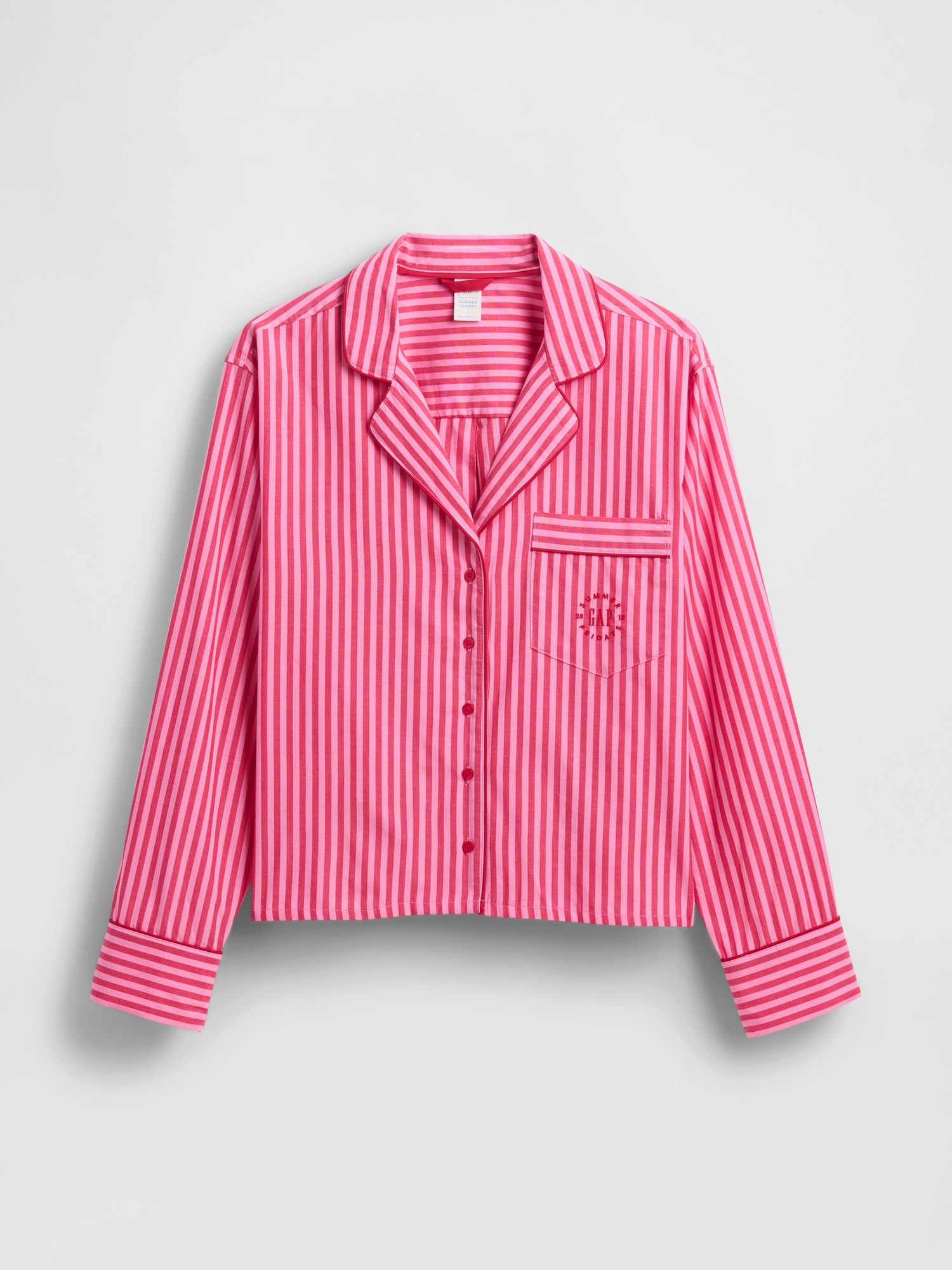 Женская рубашка Gap × Summer Fridays Relaxed Poplin Stripe PJ, цвет: Полосатый красный — фото 7