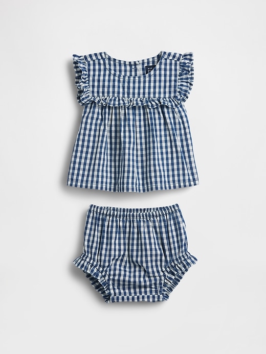 Image number 1 showing, Baby Gingham Denim Ruffle Outfit Set