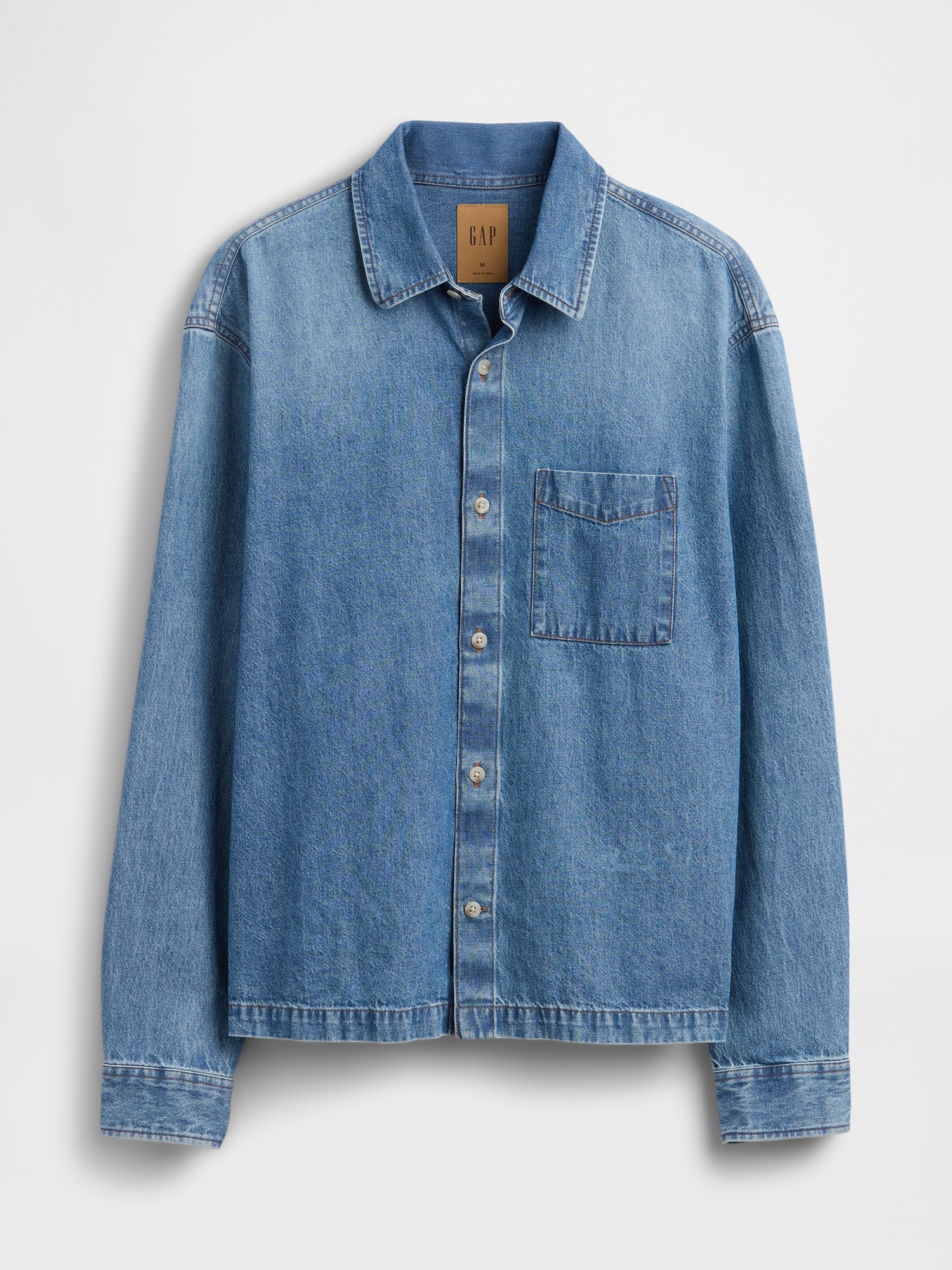 Denim Relaxed Straight-Hem Shirt