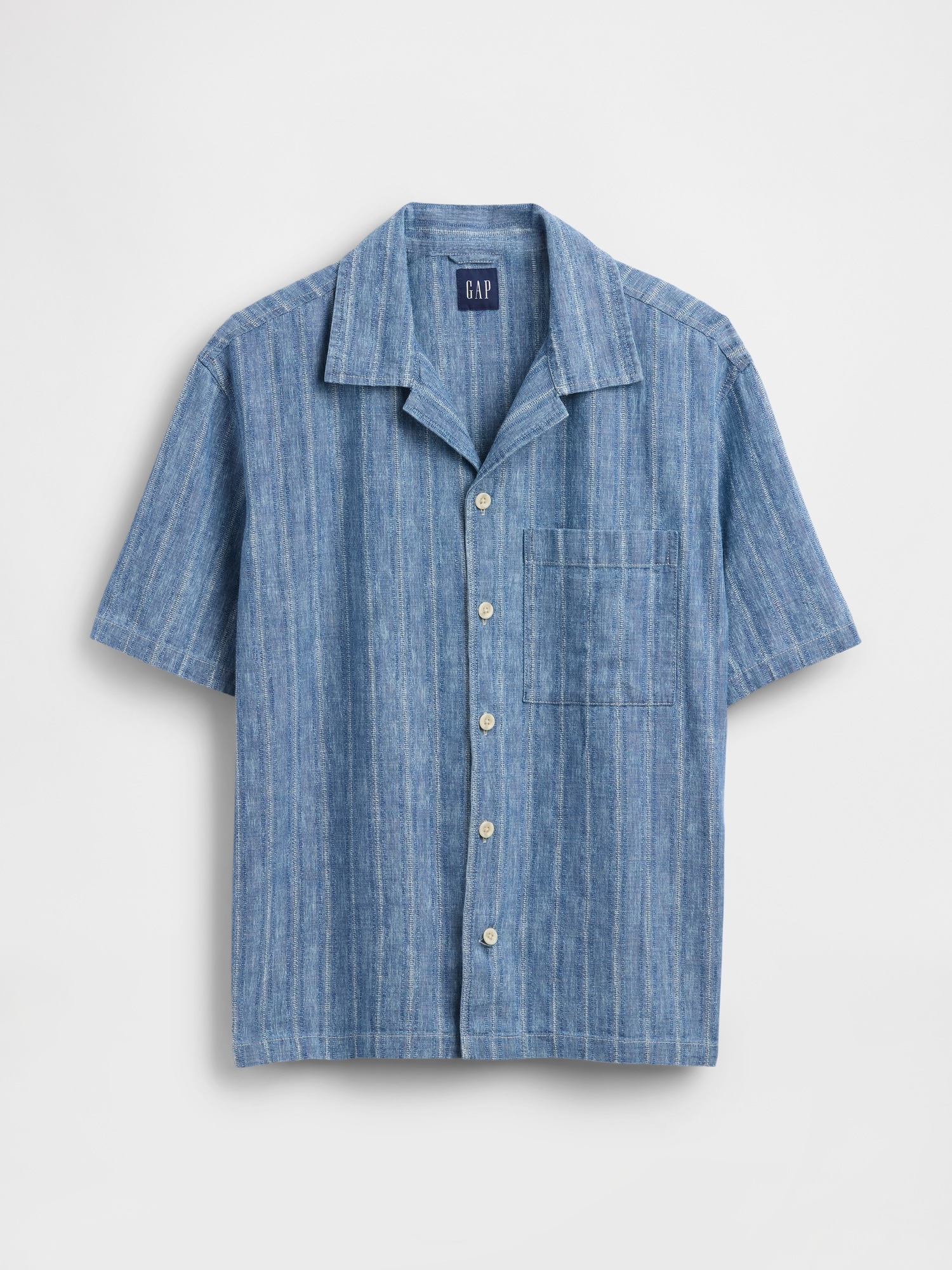 Мужская рубашка Gap Denim Dobby Resort, цвет: Индиго меланжевый — фото 5