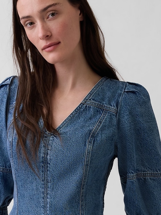 Image number 4 showing, UltraSoft Denim Puff-Sleeve Mini Dress