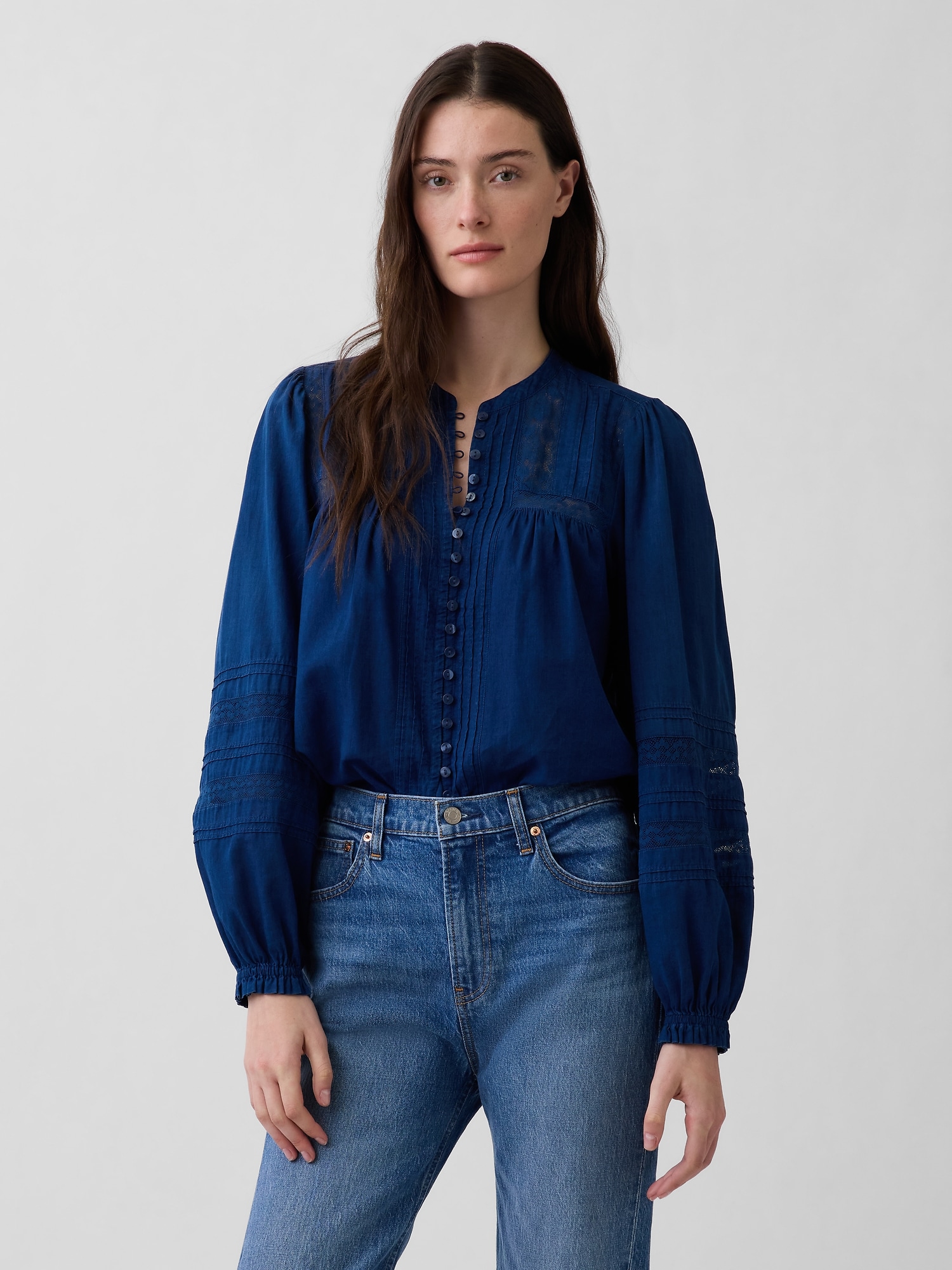 Lace-Trim Pintuck Top