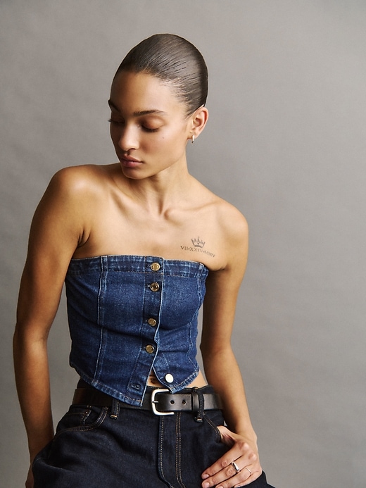 Image number 5 showing, Denim Strapless Crop Vest