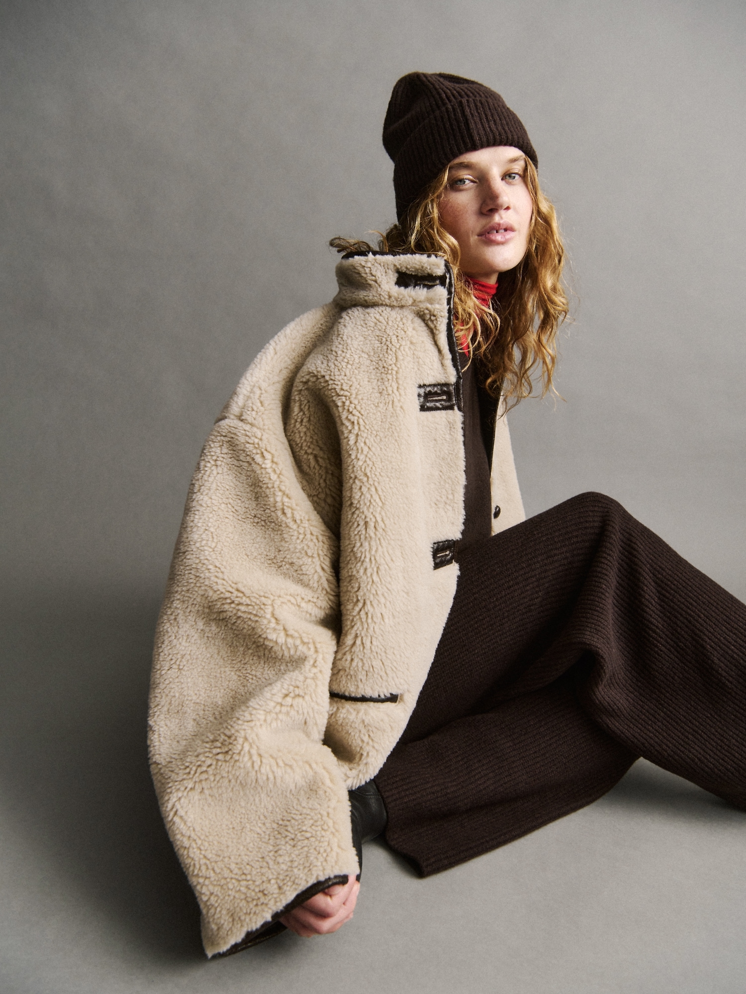 Recycled Sherpa & Vegan Leather-Trim Jacket