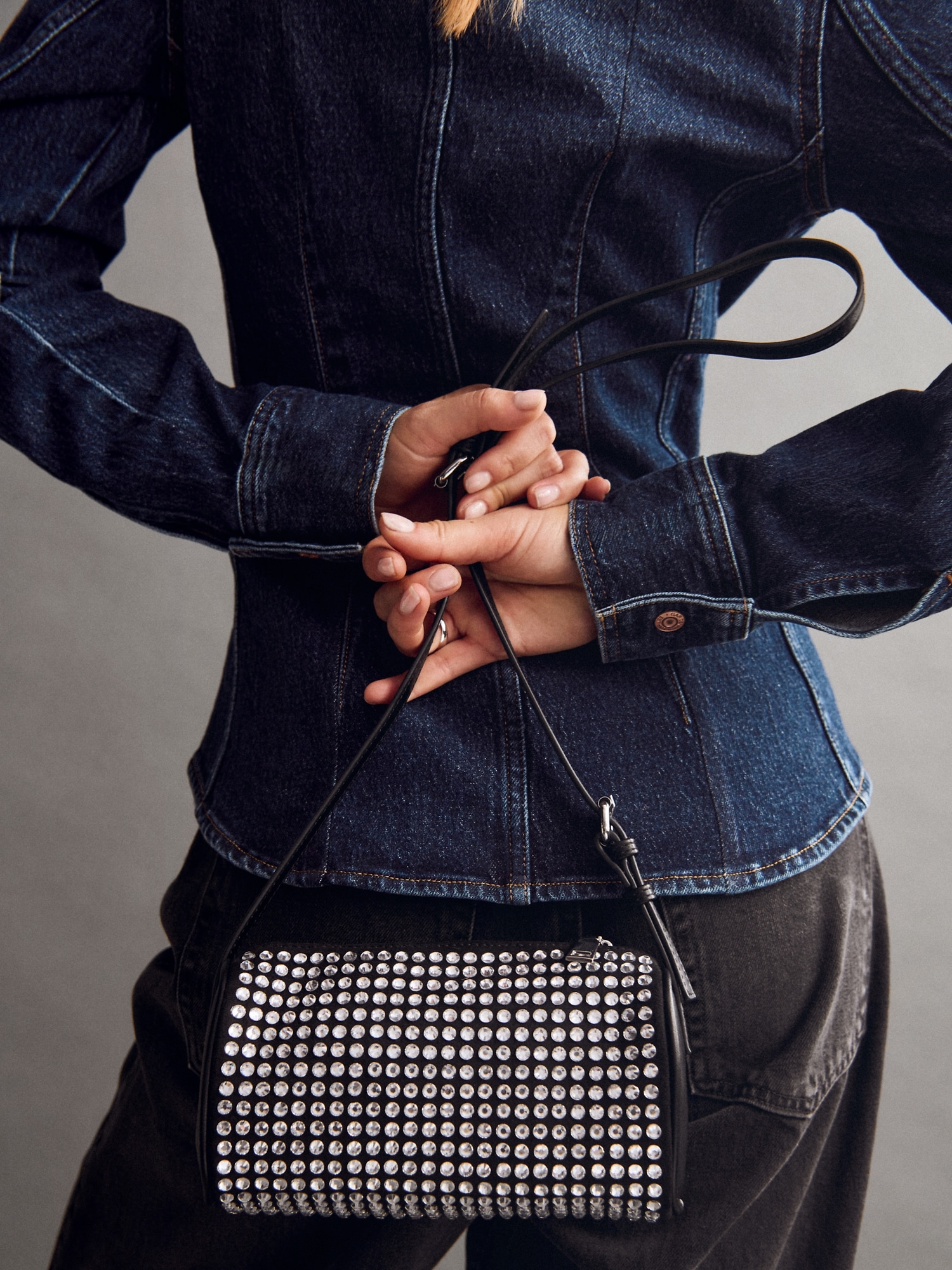 Vegan Leather Rhinestone Barrel Bag