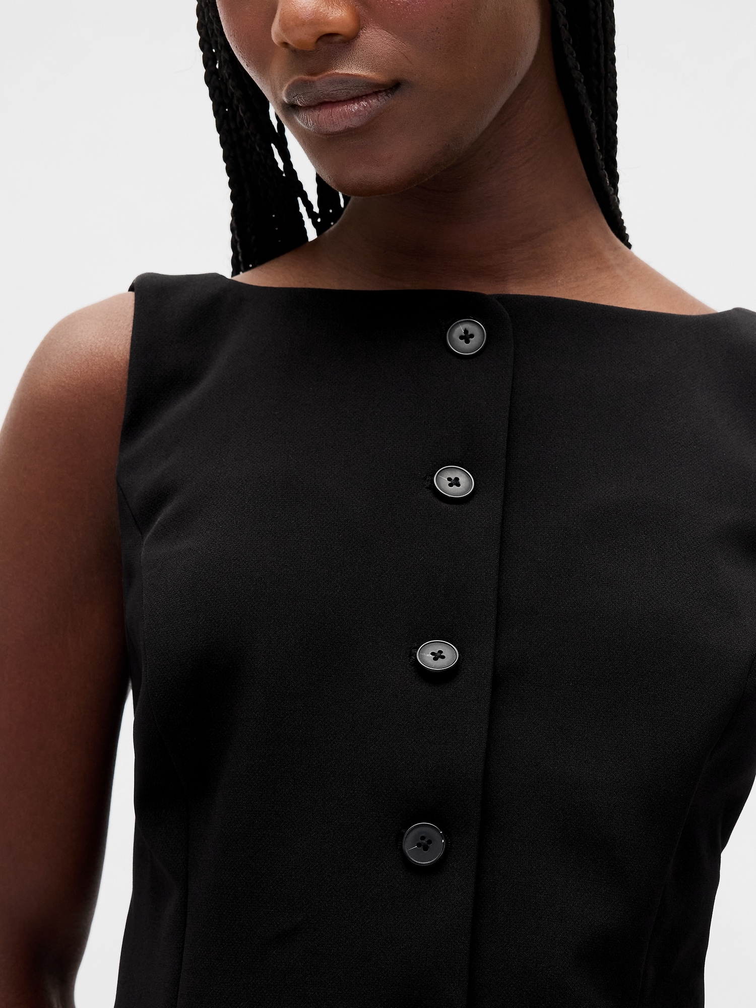Женское платье Gap BiStretch Button-Front Mini, цвет: Насыщенный чёрный — фото 4
