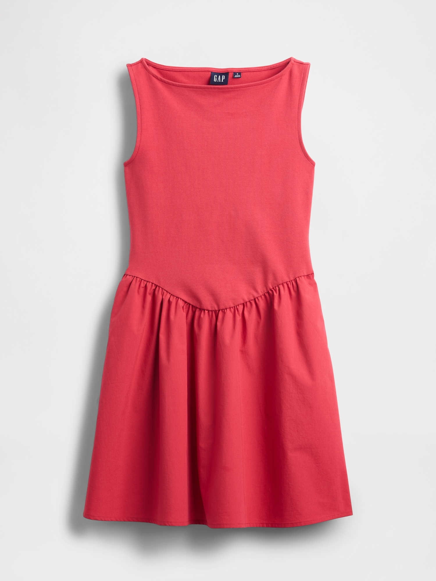 Женское платье Gap Mixed Media Drop-Waist Mini, цвет: Потёртый красный — фото 4
