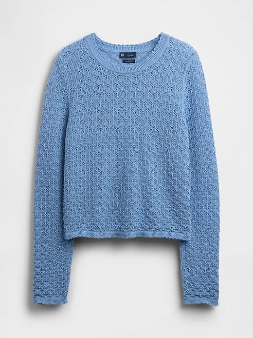 Image number 5 showing, 100% Cotton Pointelle Crop Sweater