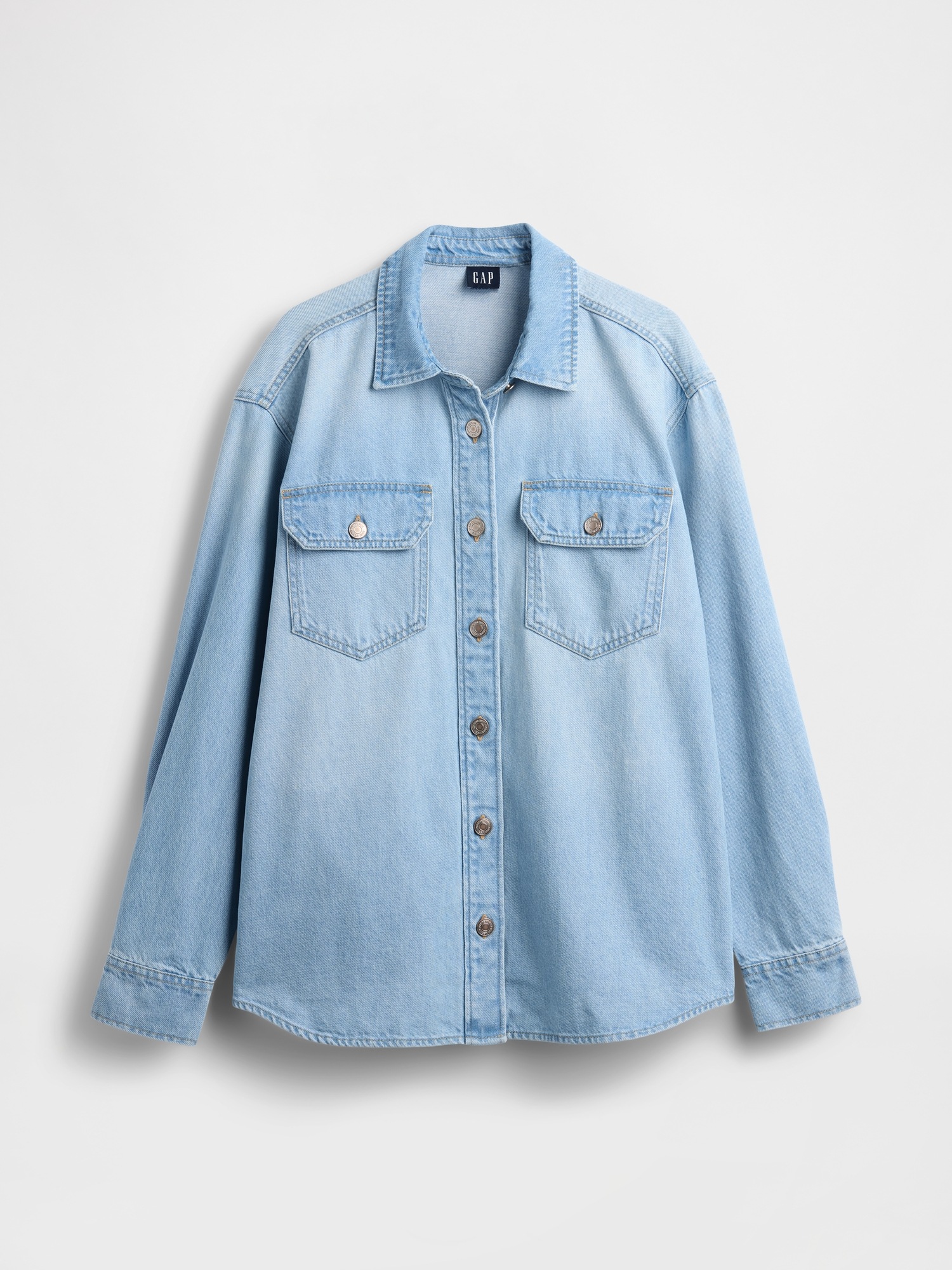 Женская куртка Gap Denim Western Shirt Jacket, цвет: Светлая варка — фото 6