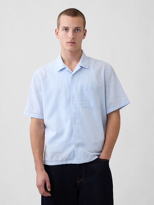 Linen-Cotton Relaxed Straight-Hem Shirt