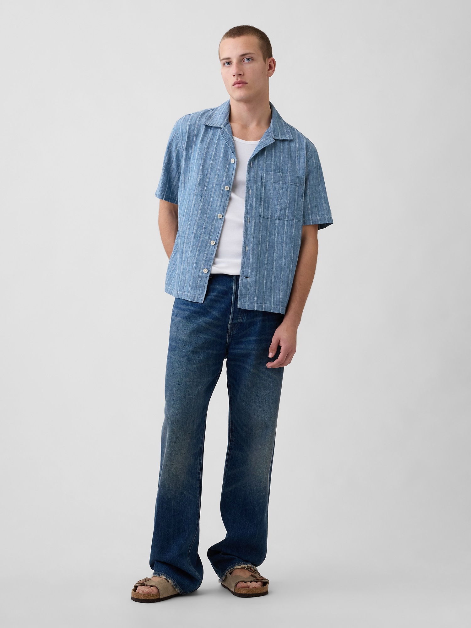 Мужская рубашка Gap Denim Dobby Resort, цвет: Индиго меланжевый — фото 2