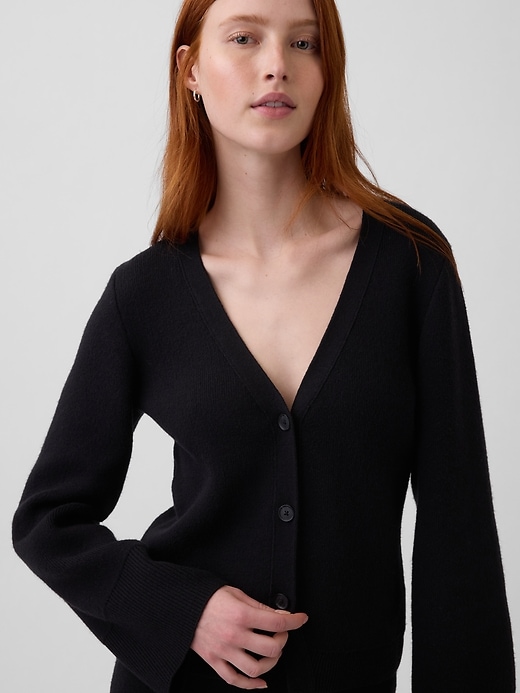 Image number 4 showing, Cotton-Blend Relaxed V-Neck Cardigan Sweater