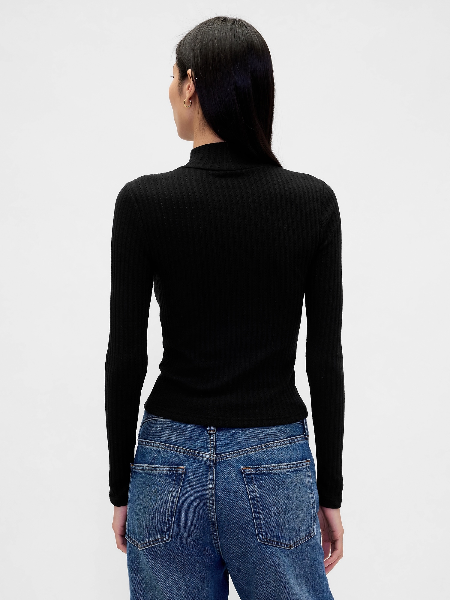 Pointelle Rib Crop Turtleneck