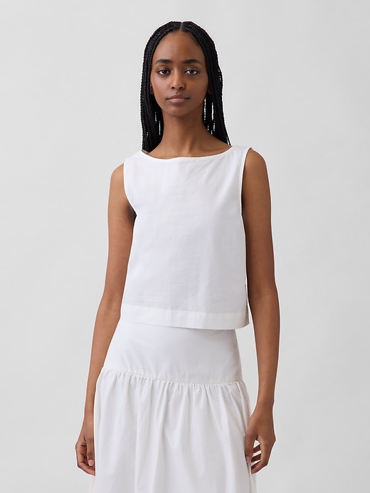 Image number 1 showing, Poplin Boatneck Shell Tank Top