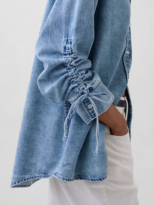 Image number 5 showing, UltraSoft Denim Oversized Ruched-Sleeve Shirt
