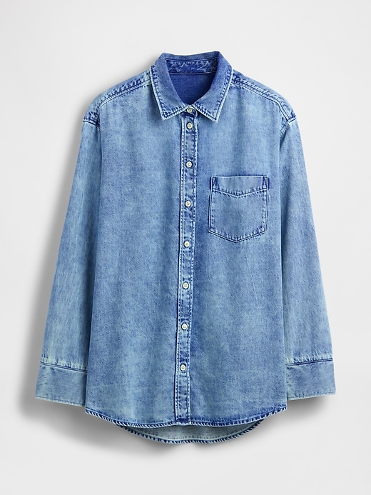Image number 6 showing, UltraSoft Denim Oversized Ruched-Sleeve Shirt