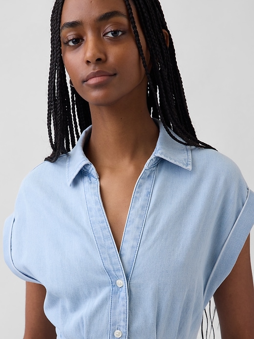 Image number 4 showing, Denim Pleated Mini Shirtdress