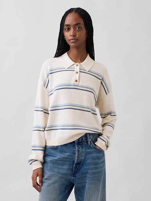 Image number 1 showing, 100% Cotton Relaxed Polo Sweater