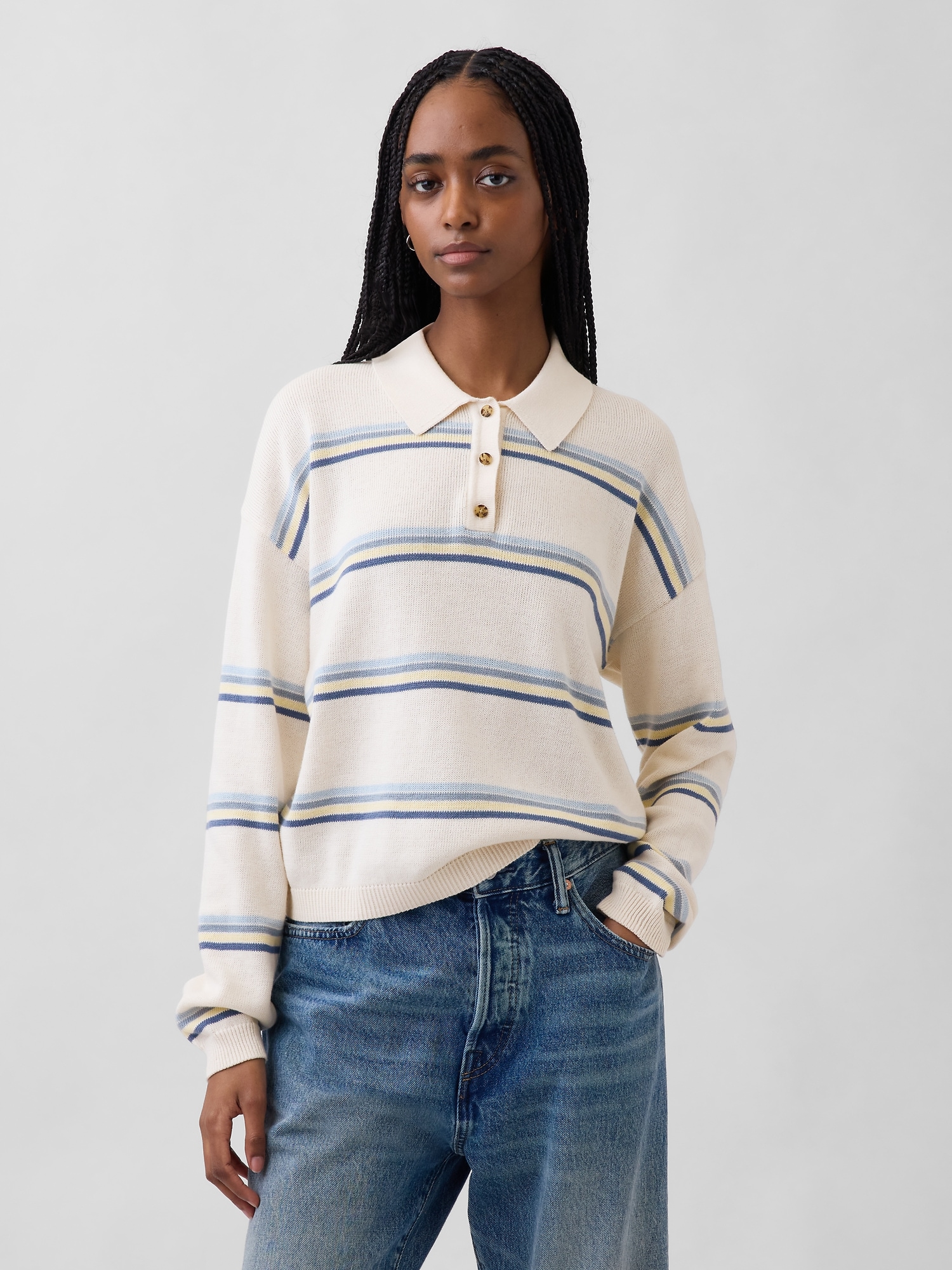 100% Cotton Relaxed Polo Sweater