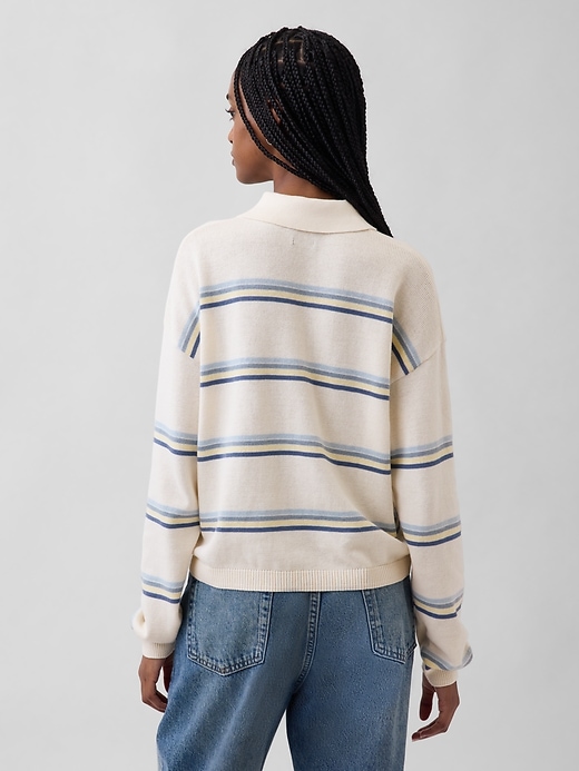 Image number 3 showing, 100% Cotton Relaxed Polo Sweater
