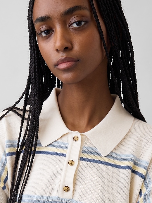 Image number 4 showing, 100% Cotton Relaxed Polo Sweater