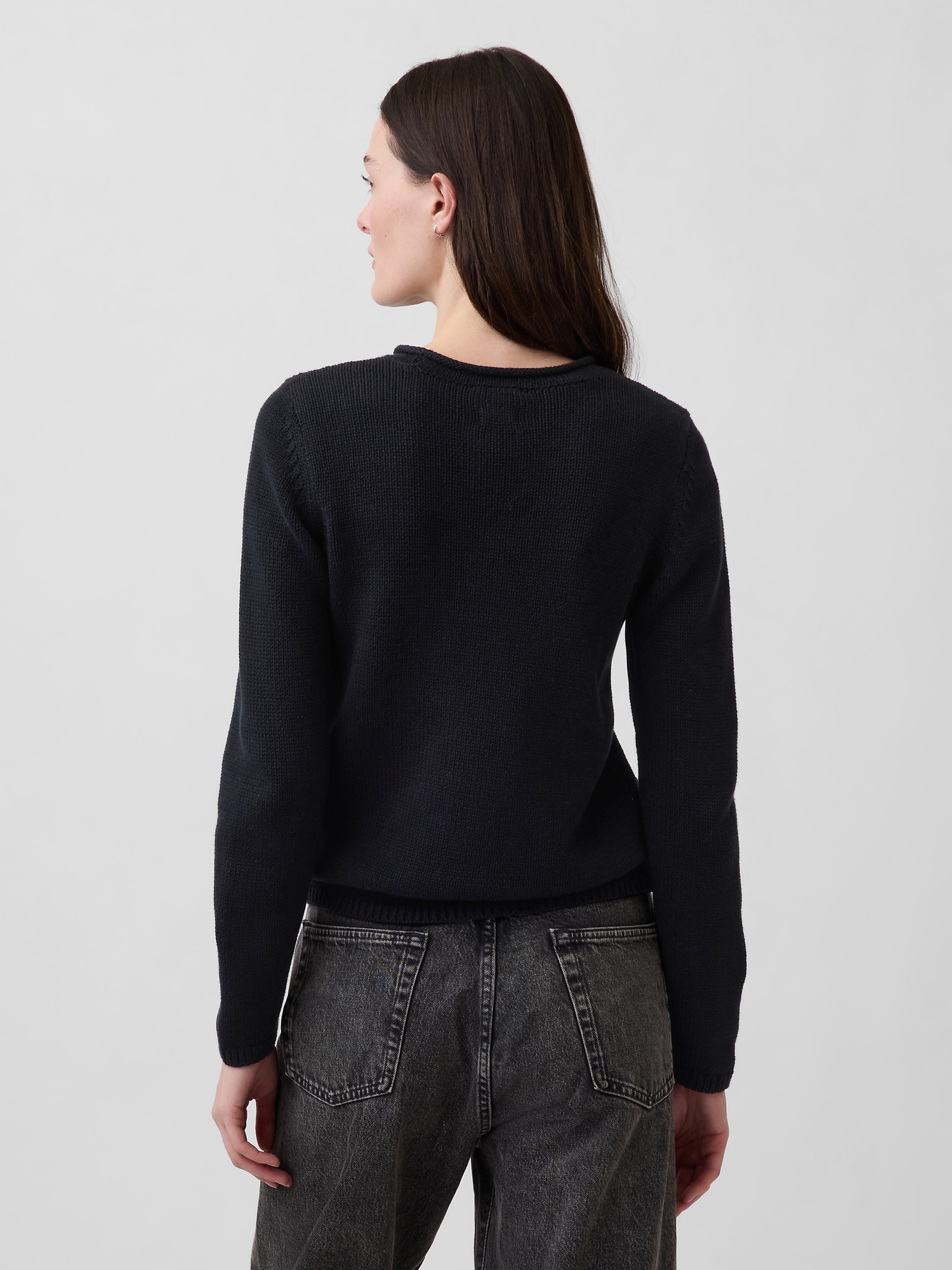 Женский свитер Gap 100% Cotton Rollneck, цвет: Чёрный — фото 3