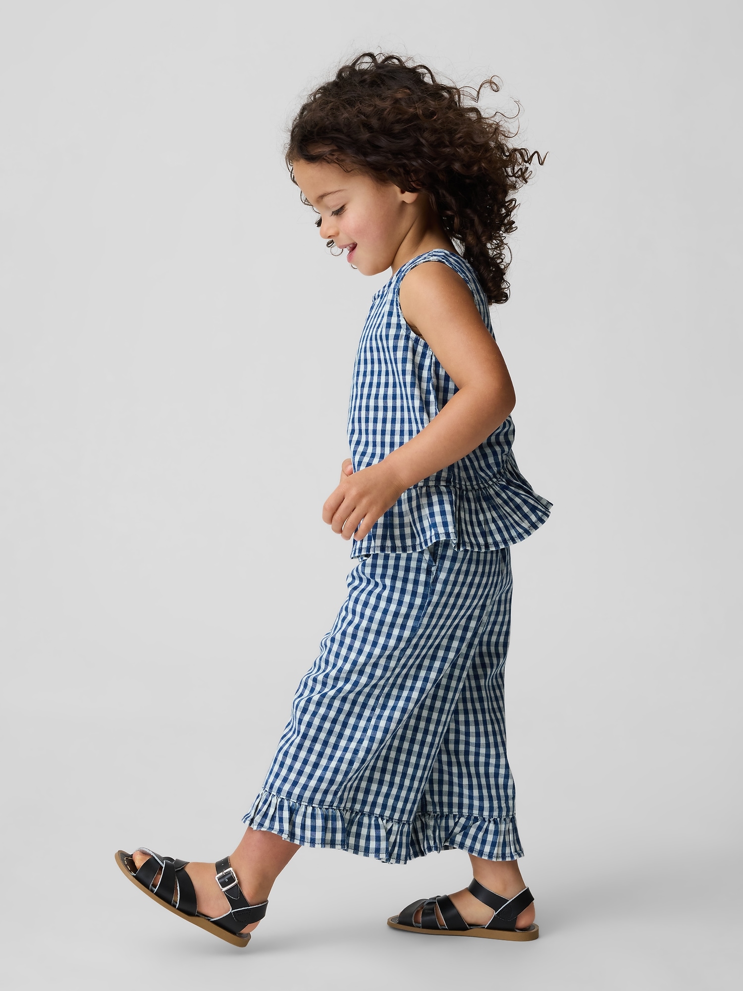 Baby & Toddler Gingham Denim Ruffle-Hem Outfit Set