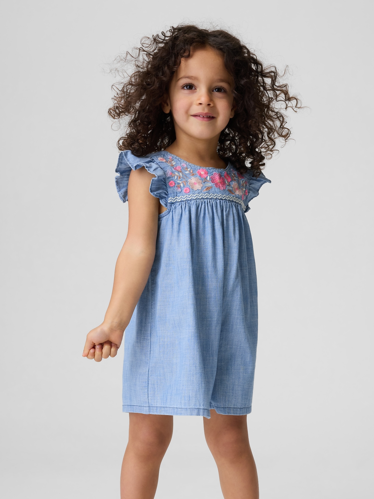 Baby & Toddler Denim Embroidered Yoke Romper
