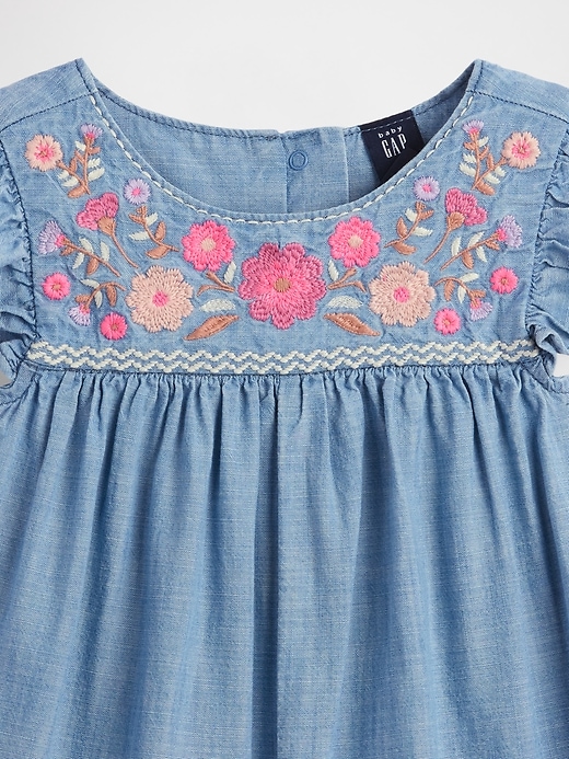 Image number 4 showing, Baby & Toddler Denim Embroidered Yoke Romper