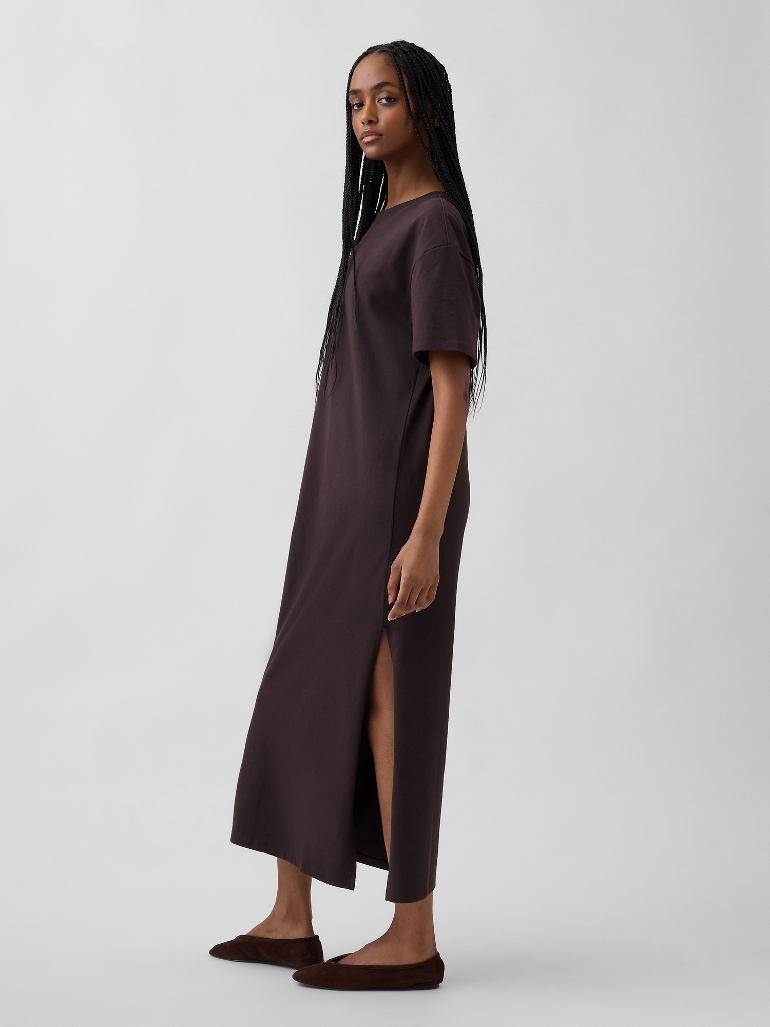 Женское платье Gap Heavyweight Oversized Maxi T-Shirt, цвет: Коричневый — фото 3