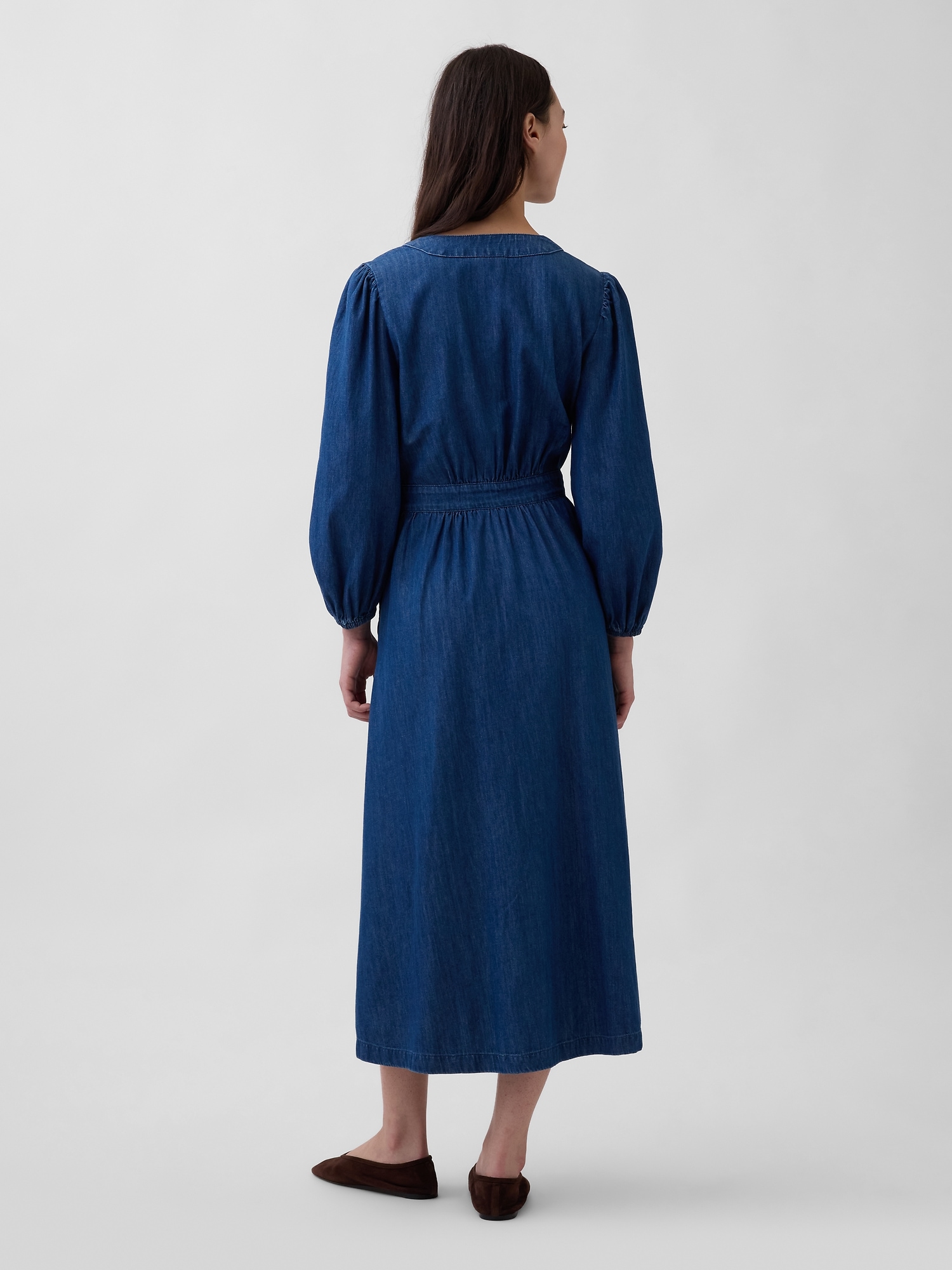 Denim Pieced-Waist Midi Dress