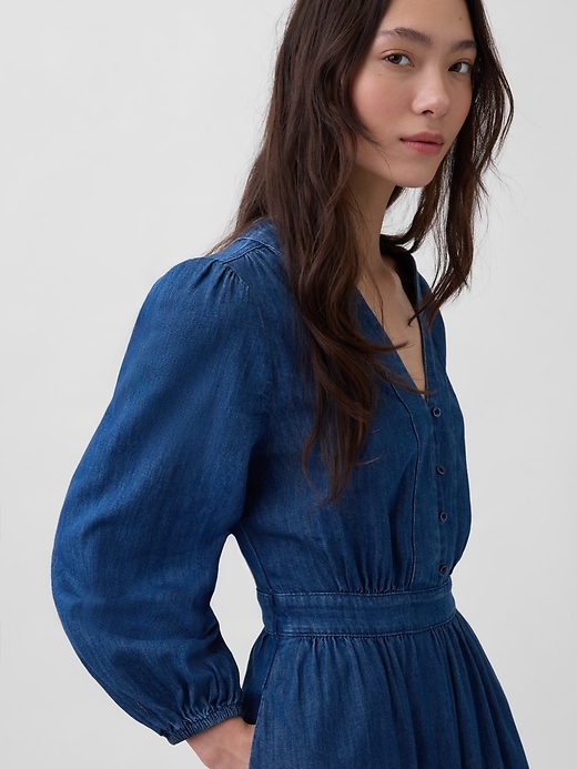 Image number 4 showing, Denim Pieced-Waist Midi Dress