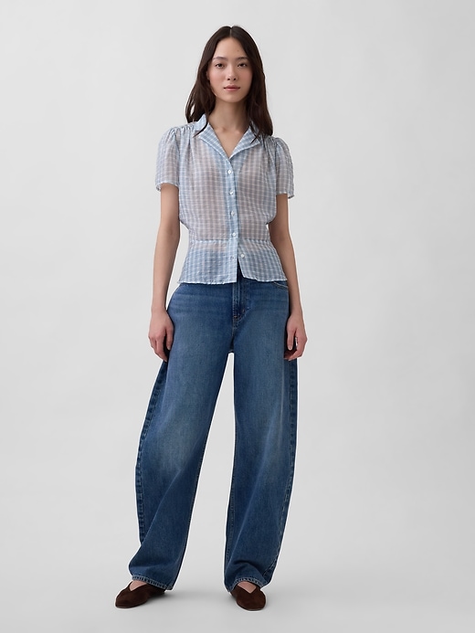 Image number 2 showing, Sheer Button-Front Peplum Top