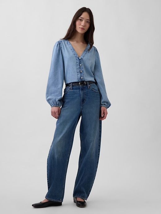 Image number 2 showing, Denim Puff-Sleeve Top