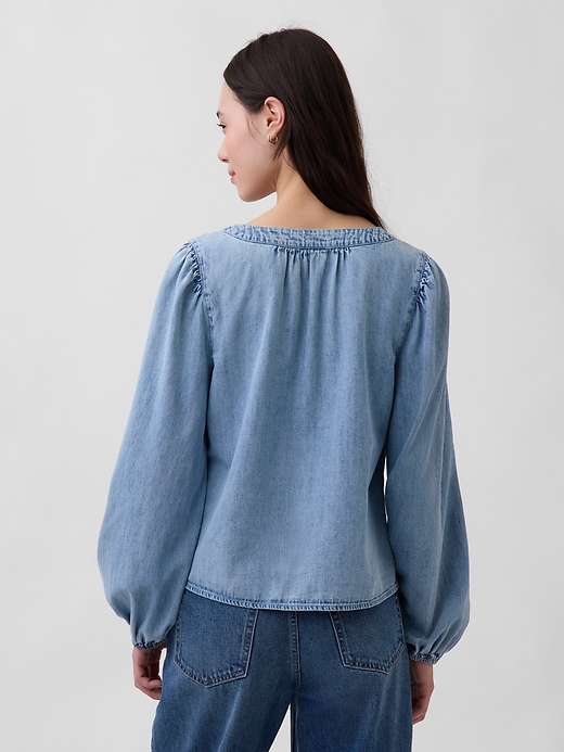 Image number 3 showing, Denim Puff-Sleeve Top