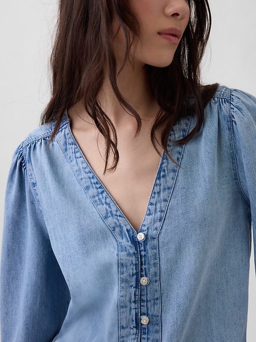 Image number 5 showing, Denim Puff-Sleeve Top
