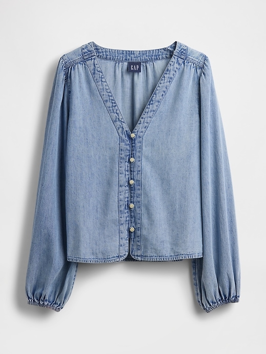 Image number 6 showing, Denim Puff-Sleeve Top