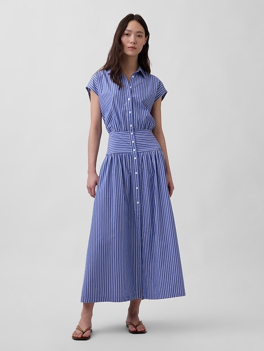Image number 1 showing, Poplin Drop-Waist Maxi Shirtdress