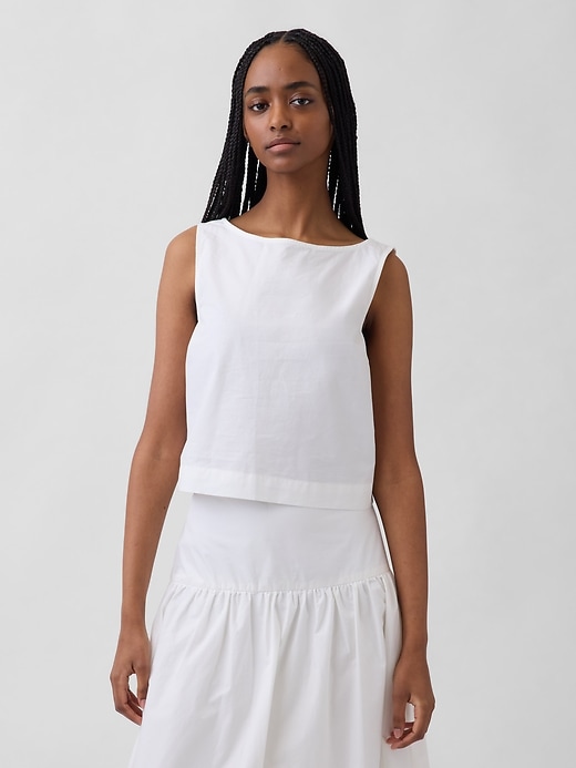 Image number 1 showing, Poplin Boatneck Shell Tank Top