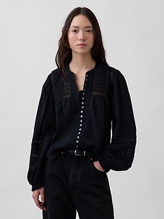 Lace-Trim Pintuck Top