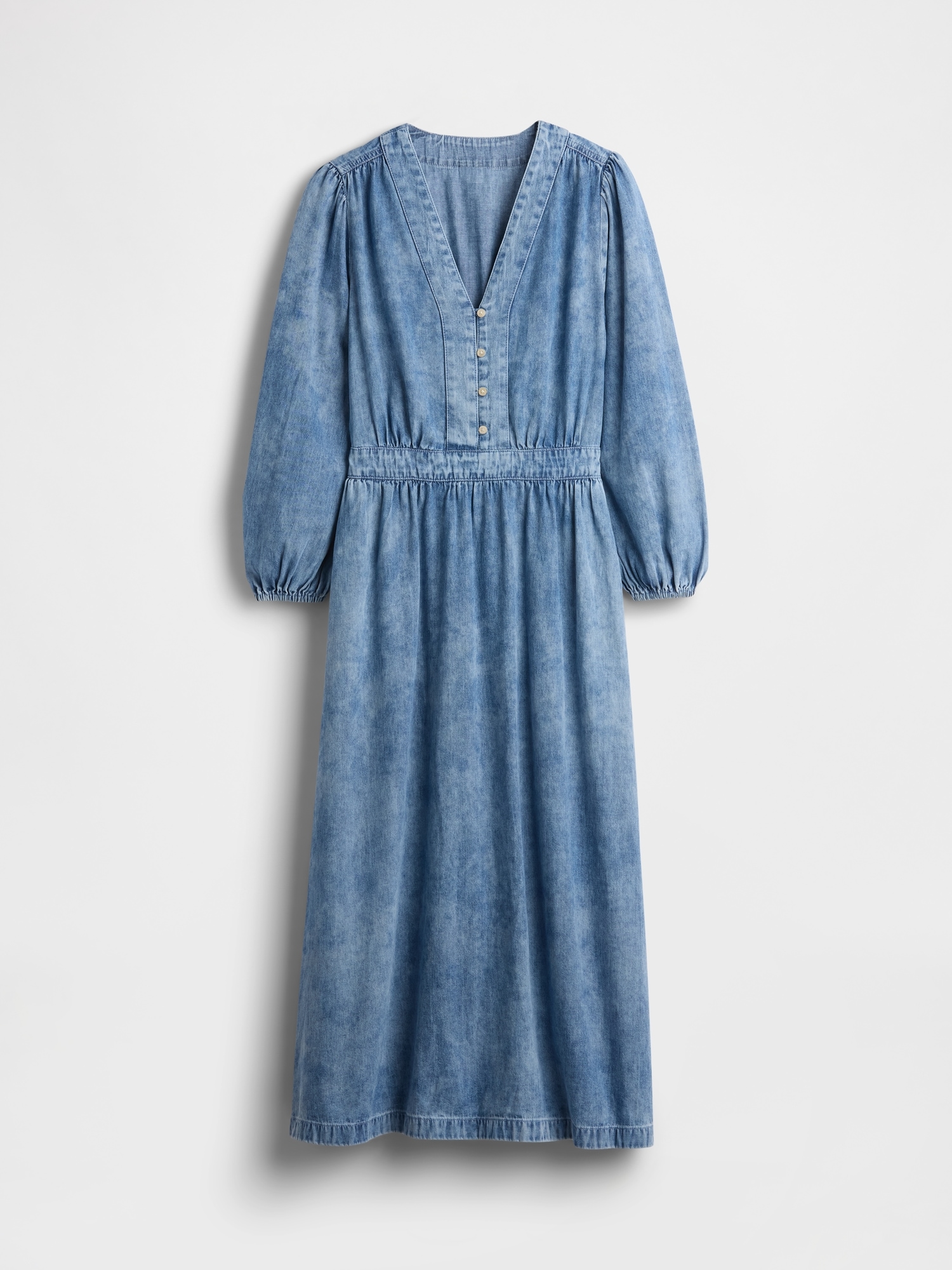 Denim Pieced-Waist Midi Dress