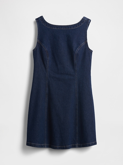 Image number 5 showing, Denim Boatneck Open-Back Mini Dress