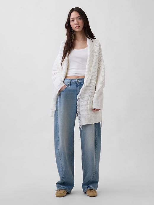 Image number 2 showing, 100% Cotton Oversized Fringe Shawl Cardigan